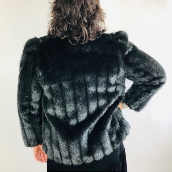 Women’s Vintage 1980’s Faux Fur Jacket Black Large - Picture 2 of 9
